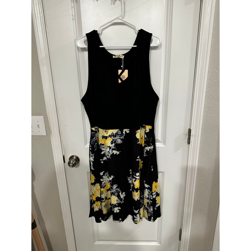 Black & Yellow Floral Sleeveless Mini Dress